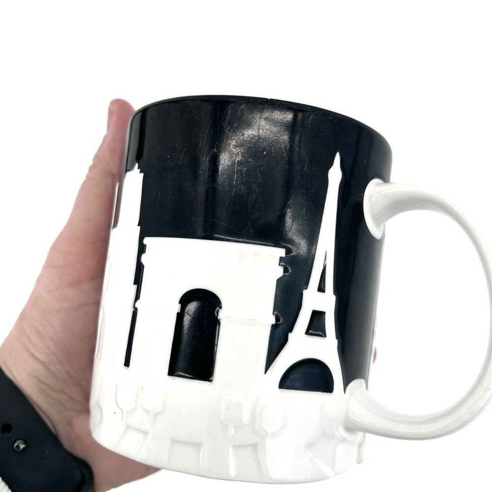 Starbucks Paris Mug 2011 Collector Series 16oz Black White Embossed City Coffee